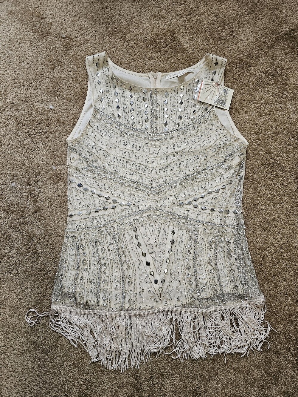 Beaded Fringe Sleeveless Tank Top - Ivory